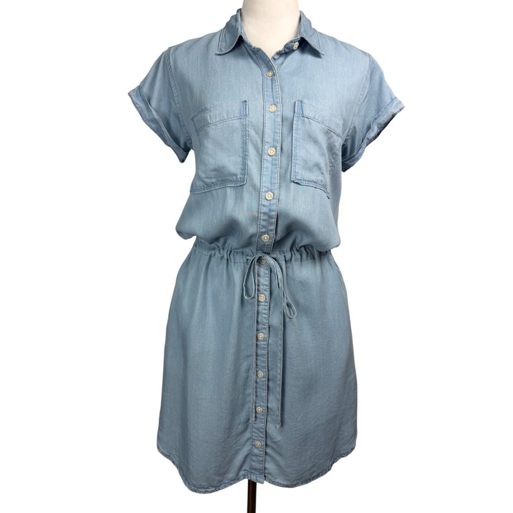 Thread & Supply Women's Shirt Dress Light Wash Tencel‎ Chambray Small Blue